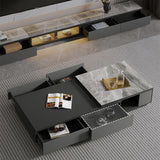 Single Coffee Table Rectangle Stone Cocktail Table with 4 Drawers