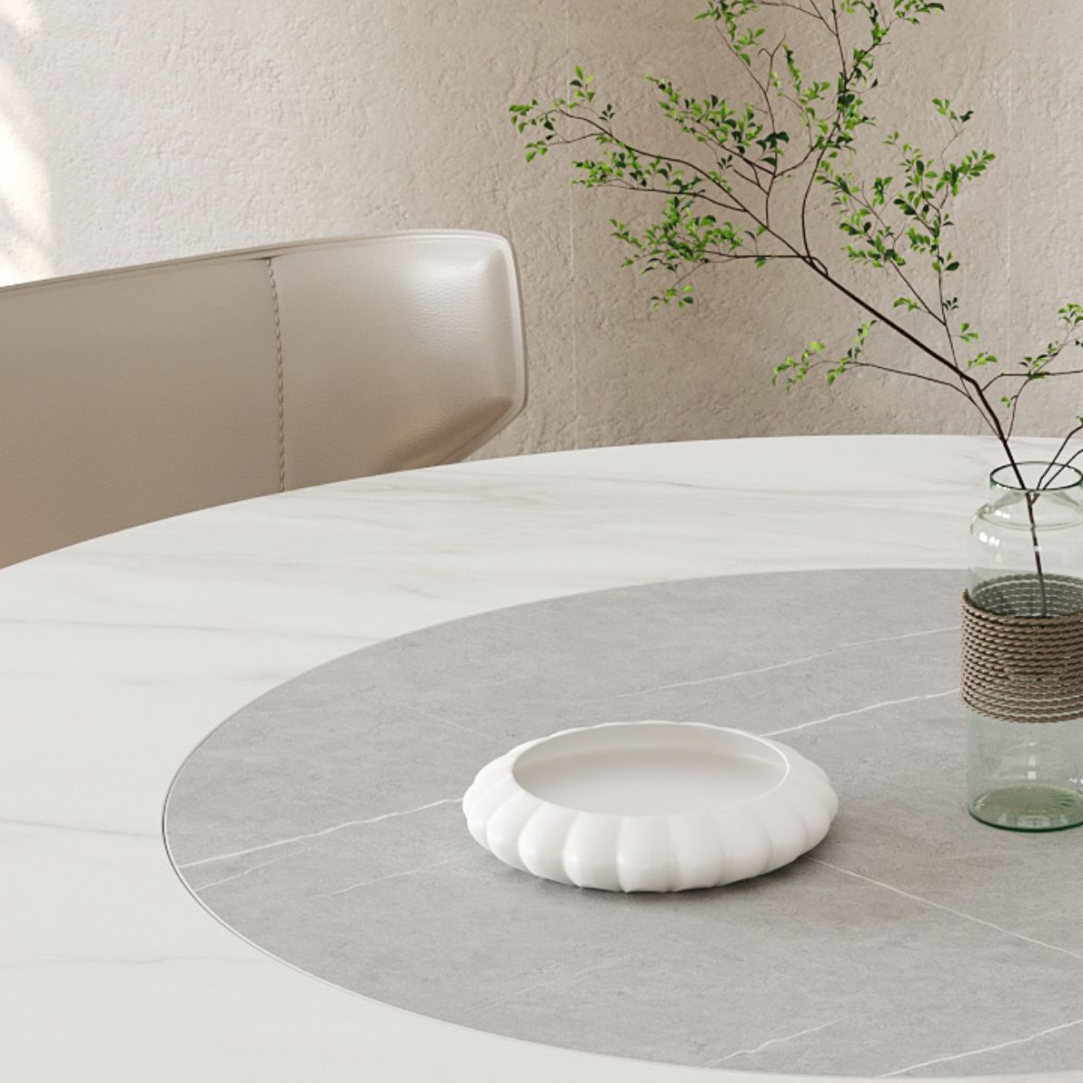 Solid Wood Pedestal Dining Table Oval Stone Top Dining Table in White