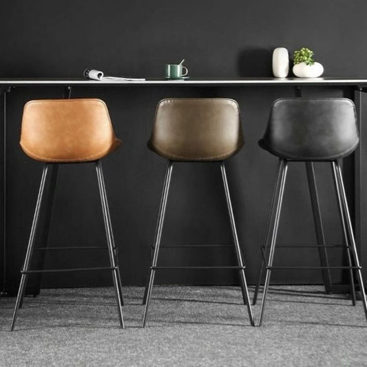 Faux Leather Bar Stools Armless Dining Stools with Metal Base