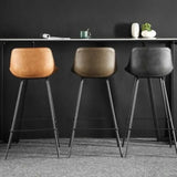 Faux Leather Bar Stools Armless Dining Stools with Metal Base