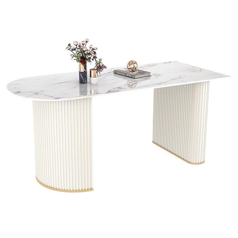 Simplicity Style Sintered Stone Dining Table Double Pedestal Base Freeform Table for Home Clearhalo ' dining_table' 'Dining Tables & Seating' 'Dining Tables' 'furn' 'furn_dining_table' 'Furniture' 'furniture_dining_table' 'Kitchen & Dining Furniture' 'kitchen&dining_furn' 'kitchen' 'kitchen_dining_table' 1200x1200_8954391f-99e7-4242-a7c3-fc74341ef7cd