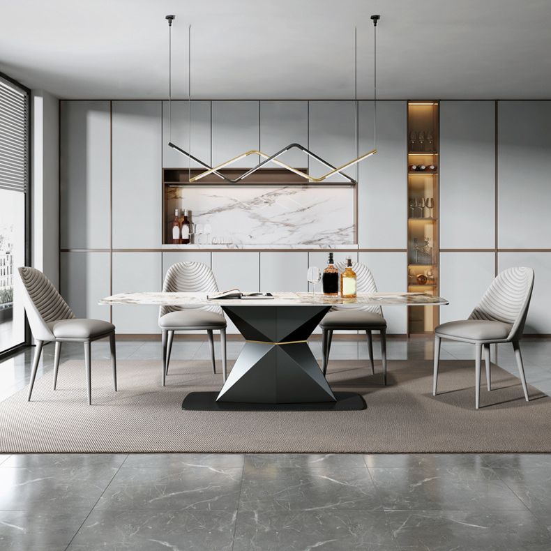 デザイナースタイル1/4/5/7ピース長方形ダイニングセット焼結ストーントップダイナテーブルセット