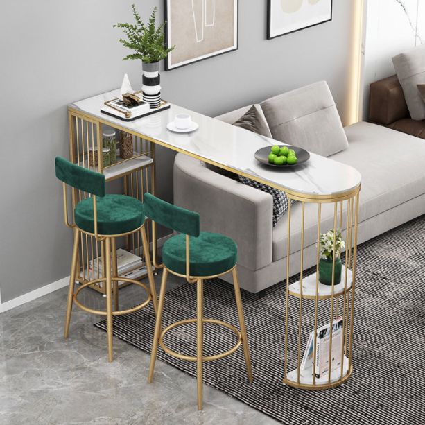 Nordic Backrest Armless Counter Stool Iron Bar Stool with Footrest and Cushion