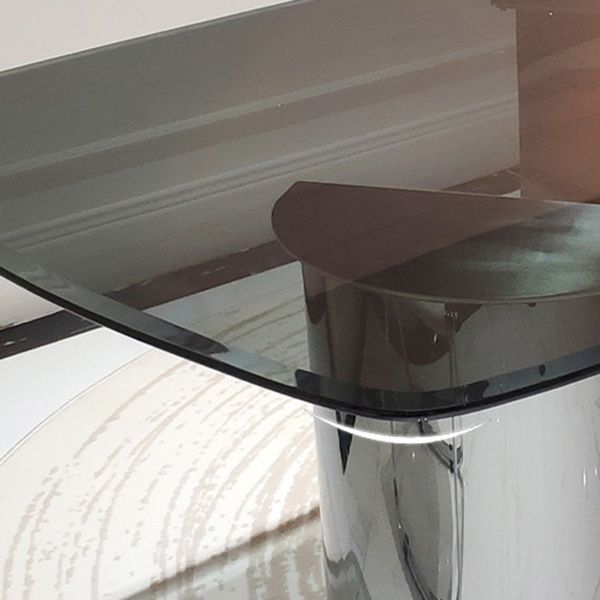 Glass Top Dining Table Rectangle Dining Table with Stainless Steel Base