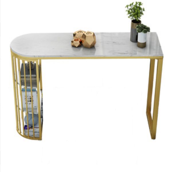 Glam Faux Marble Bistro Table Gold Iron Double Pedestal Bar Dining Table with 3-Shelf Clearhalo 'Bar Furniture' 'Bar Tables' 'bar_tables' 'furn' 'furn_bar_tables' 'Furniture' 'furniture_bar_tables' 'Kitchen & Dining Furniture' 1200x1200_895c46a0-7f78-4215-b573-b2c6c2fcdb61