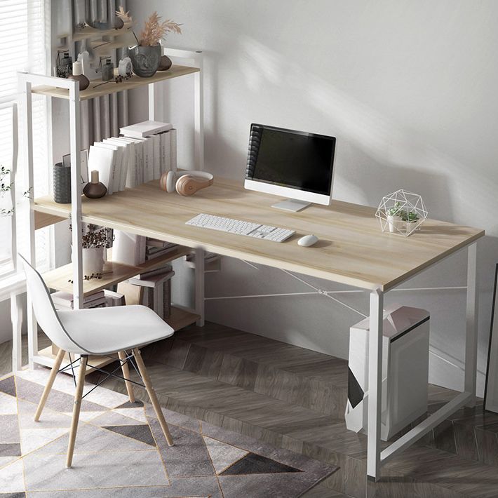 Metal and Wood Writing Desk Contemporary Corner Bedroom Office Desk with Bookshelf Clearhalo 'furn' 'furn_office_desk' 'Furniture' 'Office Desks' 'Office Furniture' 'office_desk' 1200x1200_895d2ed6-812f-4c27-8b94-994d3a1b1f0e