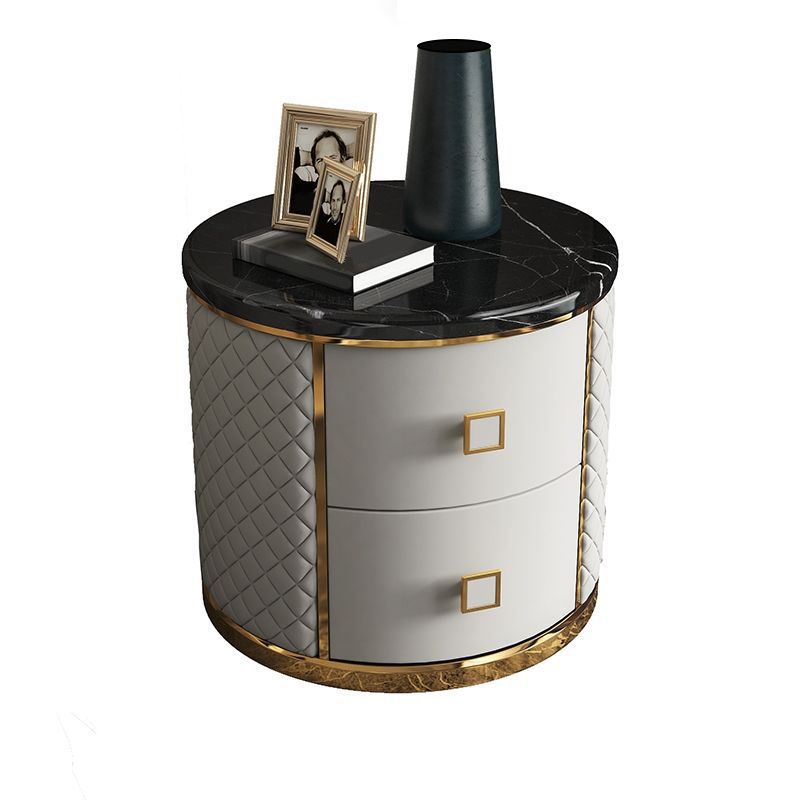 Round Accent Bedside Cabinet Solid Wood Accent Table Nightstand with 2 - Drawer Clearhalo 'Bedroom Furniture' 'furn' 'furn_night_stand' 'Furniture' 'night_stand' 'Nightstands' 1200x1200_895f7f0f-3844-4865-b7dc-83592e44374f