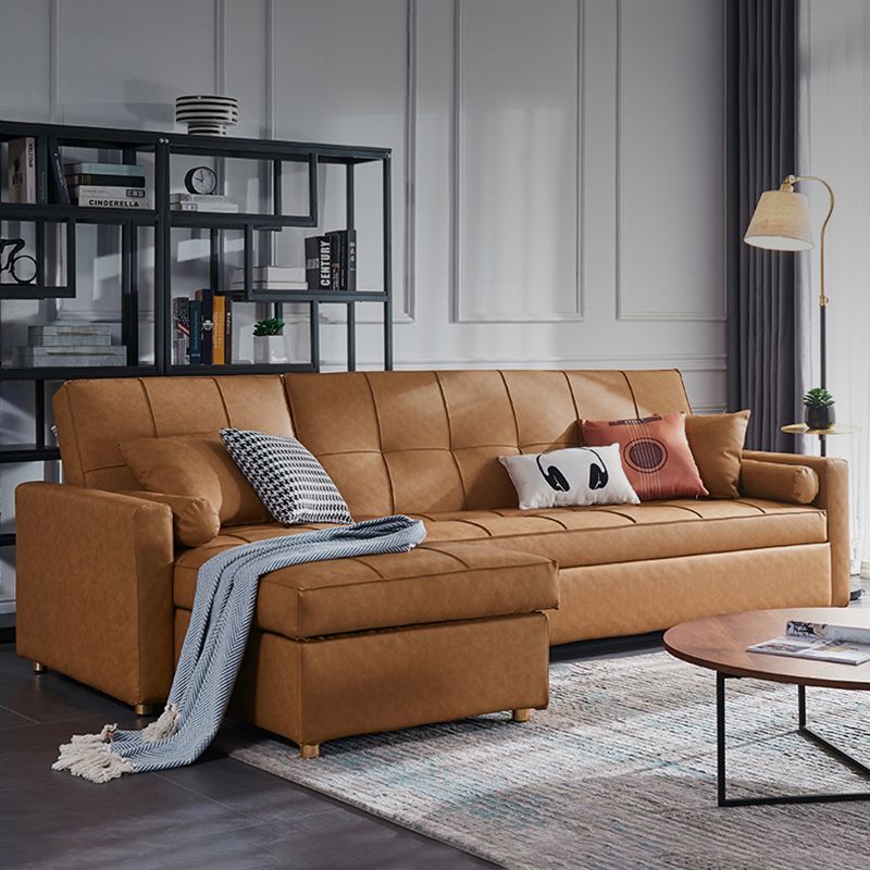 Square Arm Tan Removable Cushions Storage Manual L-Shape Sectional Sofa Bed Clearhalo 'furn' 'furn_sectionals' 'Furniture' 'furniture_sectionals' 'Living Room Furniture' 'Sectionals' 1200x1200_895fd7c4-fdba-4b74-b200-872914be5511