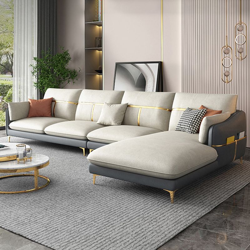 Sectional de almohada de cuero falso con chaise con brazo inclinado seccional