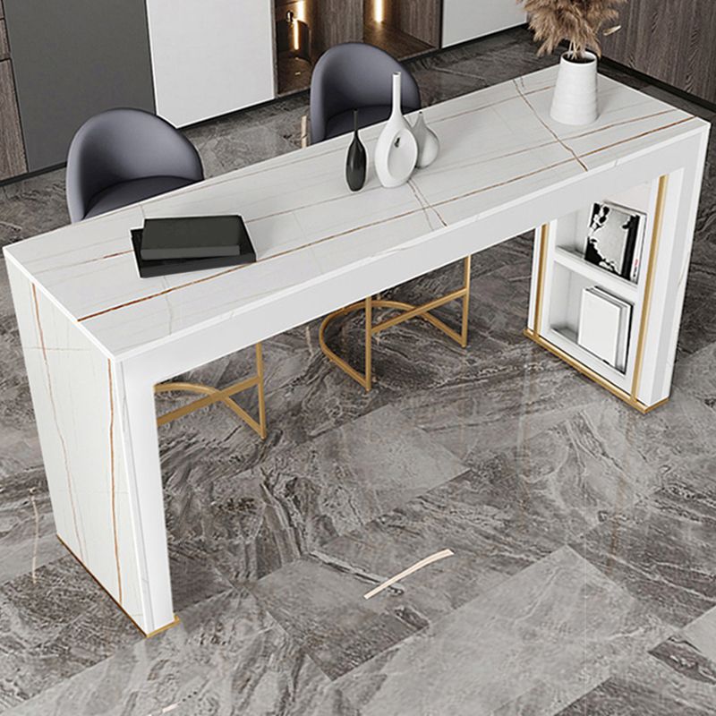 Modern Rectangle Bar Pub Table Set 1/3 Pcs Stone Top Bar Table and Upholstered Stools Clearhalo 'Bar Furniture' 'furn' 'furn_home_bar_bar_sets' 'Furniture' 'Home Bars & Bar Sets' 'home_bar_bar_sets' 'Kitchen & Dining Furniture' 1200x1200_89647f62-9cb9-45d6-8481-e403121382ee