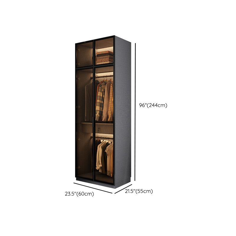 Bedroom Hinged Doors Storage Cabinet Glass Door Wardrobe with Garment Rod