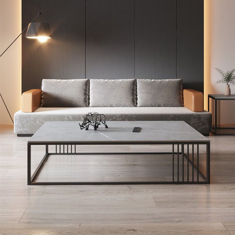 Contemporary 17.7" H Coffee Table Rectangular Stone Top Simple Cocktail Table Clearhalo 'Coffee & Accent Tables' 'Coffee Tables' 'coffee_tables' 'furn' 'furn_coffee_tables' 'Furniture' 'Living Room Furniture' 1200x1200_89661762-e32f-44d5-9f9b-15bbe8a99cef