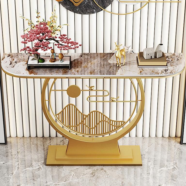 Sofá de consola Glam Stone Mesa Half Moon Iron Accent Table para Hall