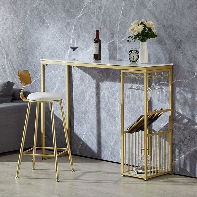 1/2 Pieces Glam Iron Bar Table Set Rectangle White Faux Marble Top Bistro Set with Shelf