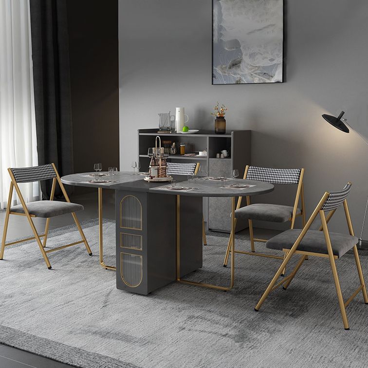 Modern Sintered Stone Dining Table Oval Drop-Leaf 59" Dining Table with Gold Frame Clearhalo ' dining_table' 'Dining Tables & Seating' 'Dining Tables' 'furn' 'furn_dining_table' 'Furniture' 'furniture_dining_table' 'Kitchen & Dining Furniture' 'kitchen&dining_furn' 'kitchen' 'kitchen_dining_table' 1200x1200_896fdb2e-4e6e-4808-a181-23cc57d64f4c