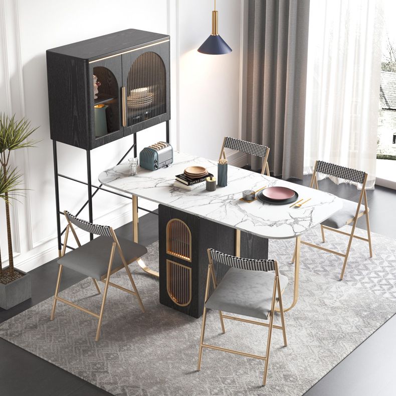 Modern Style Dining Table Sintered Stone White Drop-Leaf 63" Dining Table for Home Use Clearhalo ' dining_table' 'Dining Tables & Seating' 'Dining Tables' 'furn' 'furn_dining_table' 'Furniture' 'furniture_dining_table' 'Kitchen & Dining Furniture' 'kitchen&dining_furn' 'kitchen' 'kitchen_dining_table' 1200x1200_89711e29-0d07-40a0-a661-15e4f106cefd