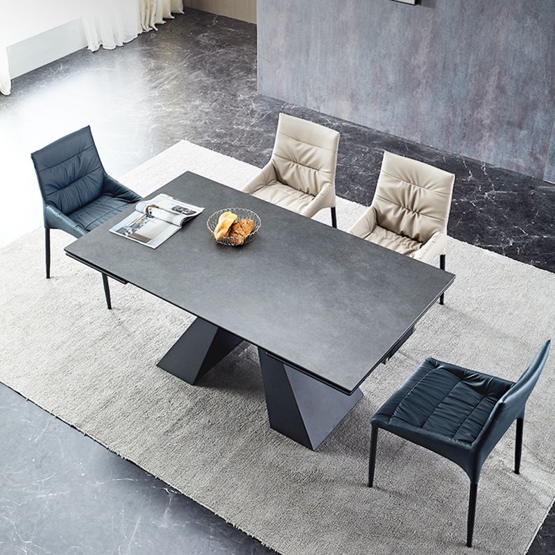 Moderner, einfacher Esstisch, rechteckiger Esstisch mit Metallsockel für das Esszimmer
