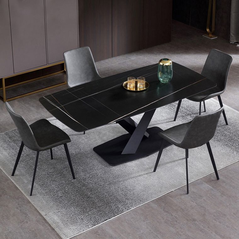 Black Sintered Stone Top Rectangle Dining Table Industrial Kitchen Table with Pedestal Base Clearhalo ' dining_table' 'Dining Tables & Seating' 'Dining Tables' 'furn' 'furn_dining_table' 'Furniture' 'furniture_dining_table' 'Kitchen & Dining Furniture' 'kitchen&dining_furn' 'kitchen' 'kitchen_dining_table' 1200x1200_89734e85-86e8-4358-a8a8-191b25994299