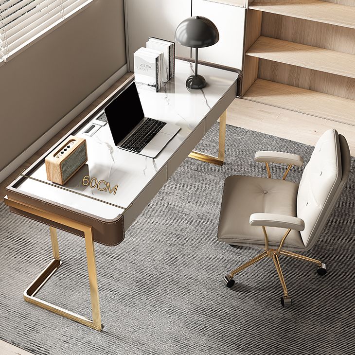 Stein gebogener Schreibtisch Glam 29.53 "großer Büroschreibtisch mit Schubladen