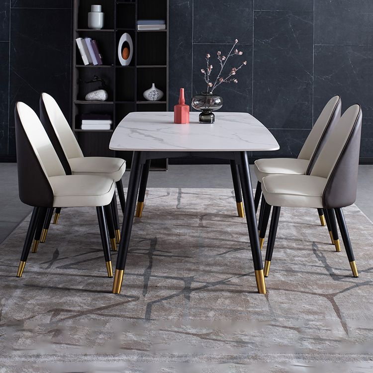 Contemporary Dining Set 1/2/5/7 Pcs White Stone Top Table with Faux Leather Chairs Clearhalo 'Dining Room Sets' 'Dining Tables & Seating' 'dining_room_set' 'furn' 'furn_dining_room_set' 'Furniture' 'Kitchen & Dining Furniture' 1200x1200_897ba895-220e-4670-82e6-02260aa5c60c