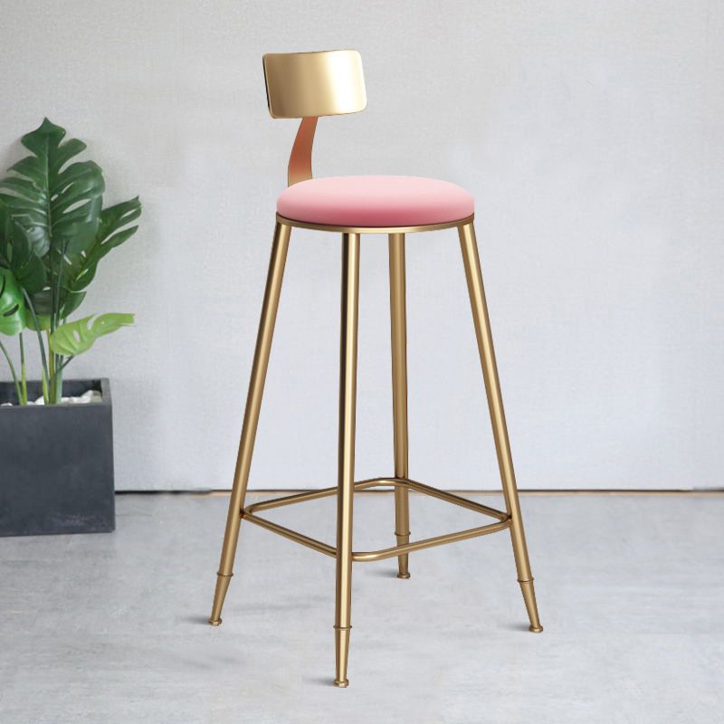 Taburete de bar de hierro con respaldo sin brazos Glam, taburete con cojín para tienda de té con leche