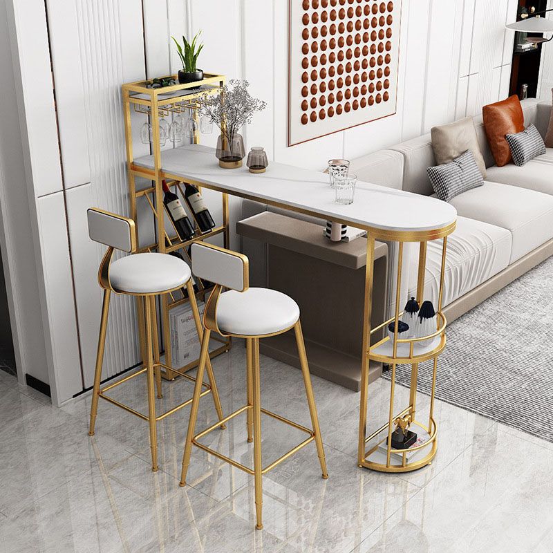 Stone Indoor Glam Bar Dining Table Iron Double Pedestal Bistro Table with Wine Rack Clearhalo 'Bar Furniture' 'Bar Tables' 'bar_tables' 'Furniture' 'furniture_bar_tables' 'Kitchen & Dining Furniture' 'kitchen&dining_furn' 'kitchen' 1200x1200_89804b4b-e14d-454b-80b2-eb91c54aafbf