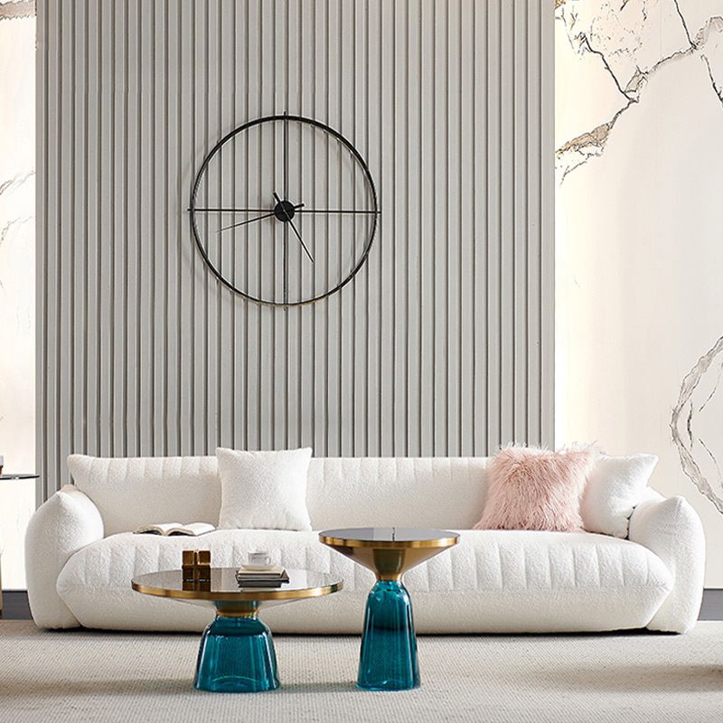 Modern 28.74" H Wool Recessed Arm Sofa in White for Living Room