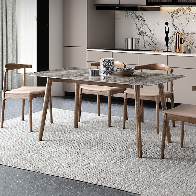 Mid-Century Modern Stone Dining Table Rectangle Dining Table with Solid Wood Legs Clearhalo 'Dining Tables & Seating' 'Dining Tables' 'dining_table' 'furn' 'furn_dining_table' 'Furniture' 'Kitchen & Dining Furniture' 1200x1200_8988a38c-acaf-4057-beab-9c5ec88d7014