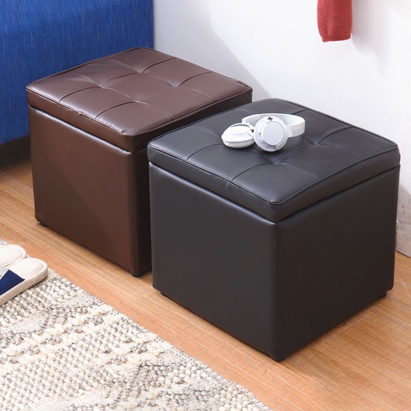 Tufted Pouf PU Leather Solid Square Water Resistant Cube Ottoman with Storage