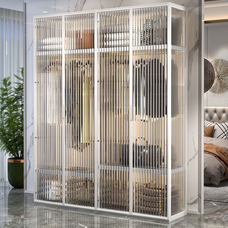 Contemporary Tempered Glass Wardrobe Armoire Freestanding Wardrobe with Shelves Clearhalo 'Armoires & Wardrobes' 'armoires_wardrobes' 'Bedroom Furniture' 'furn' 'furn_armoires_wardrobes' 'Furniture' 1200x1200_898c0d93-cf21-4975-9b64-ad54ae0dadad