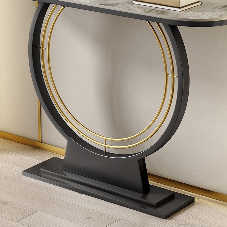 Half Moon Stone Console Table Ironcraft Frame Accent Table for Hall Clearhalo 'Console Tables' 'console_tables' 'Entry & Mudroom Furniture' 'furn' 'furn_console_tables' 'Furniture' 1200x1200_898c8cff-07b1-4718-a18f-48b30dfb3b96