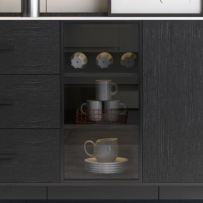 Server delle porte in vetro in stile credenza in pietra con armadi e cassetti