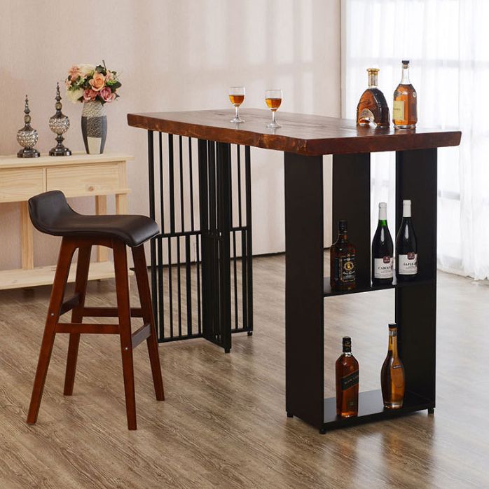 Solid Wood Bar Dining Table Industrial Bar Dining Table with Double Pedestal Base Clearhalo 'Bar Furniture' 'Bar Tables' 'bar_tables' 'furn' 'furn_bar_tables' 'Furniture' 'furniture_bar_tables' 'Kitchen & Dining Furniture' 1200x1200_8994e070-fe0d-4426-be0d-d372bfcacf6f