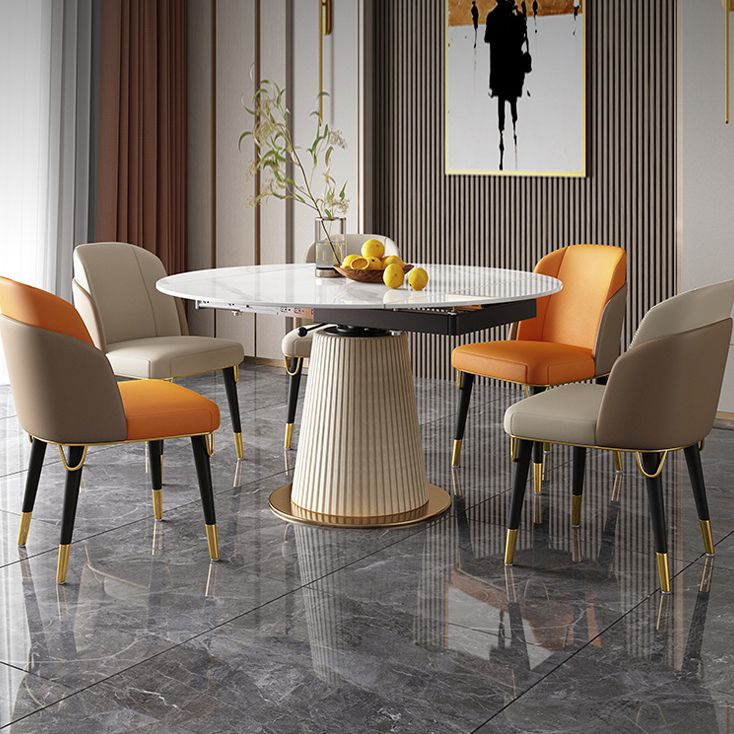 Glam Scalable Dinette Set 1/4/5/7 Pieces Round Dining Table Set with Sintered Stone Top Clearhalo 'Dining Room Sets' 'Dining Tables & Seating' 'dining_room_set' 'furn' 'furn_dining_room_set' 'Furniture' 'furniture_dining_room_set' 'Kitchen & Dining Furniture' 1200x1200_899531f1-0f0e-4e6e-bd23-68047f31a220