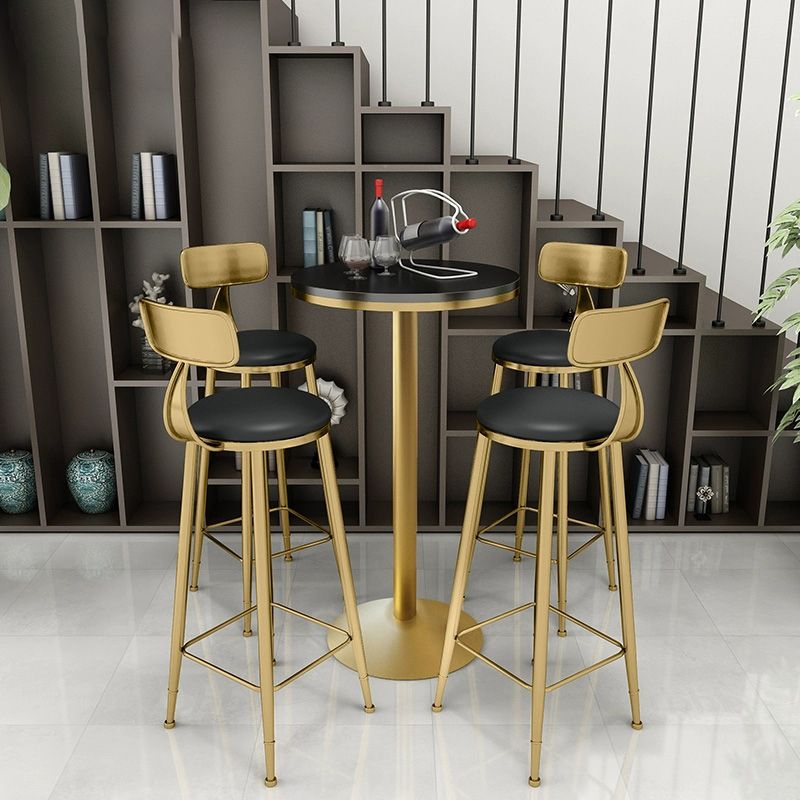 Glam Iron Bar Dining Table Faux Marble Gold Indoor Bistro Table with Single Pedestal Clearhalo 'Bar Furniture' 'Bar Tables' 'bar_tables' 'furn' 'furn_bar_tables' 'Furniture' 'furniture_bar_tables' 'Kitchen & Dining Furniture' 1200x1200_89968061-5046-407a-830e-dd6d5d1ae4c8