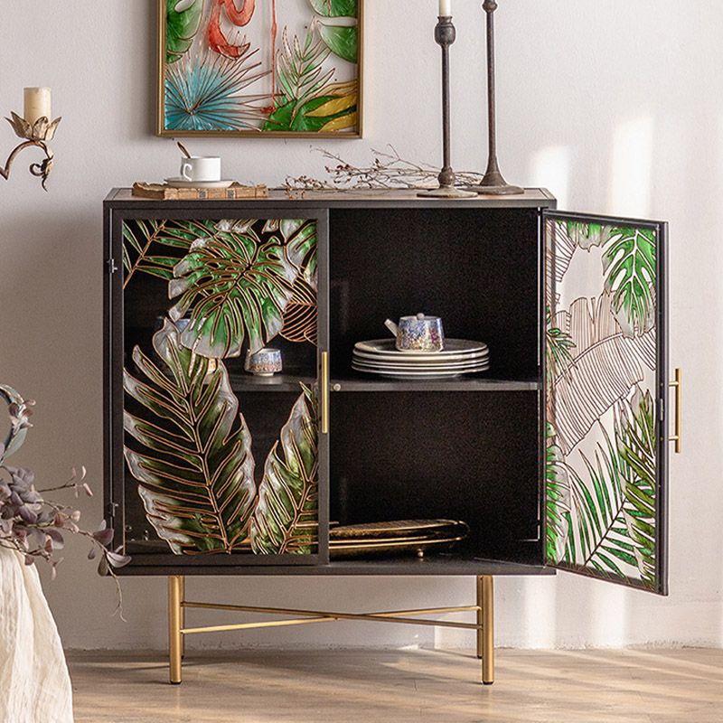 Glam Glass Door Sideboard Engineered Wood Side Board for Kitchen Use Clearhalo 'buffet_sideboard' 'Buffets & Sideboards' 'furn' 'furn_buffet_sideboard' 'Furniture' 'Kitchen & Dining Furniture' 1200x1200_8998cba3-e150-4db6-b7df-56d777d873d6