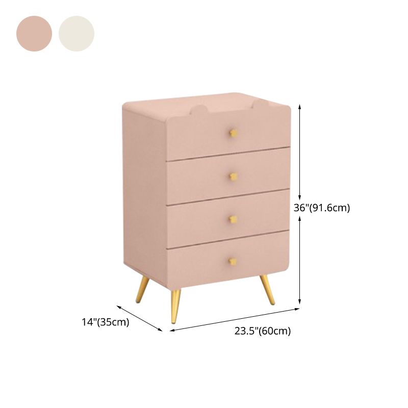 Commode de chambre blanche et rose, coffre de rangement en bois de style moderne avec plusieurs tiroirs