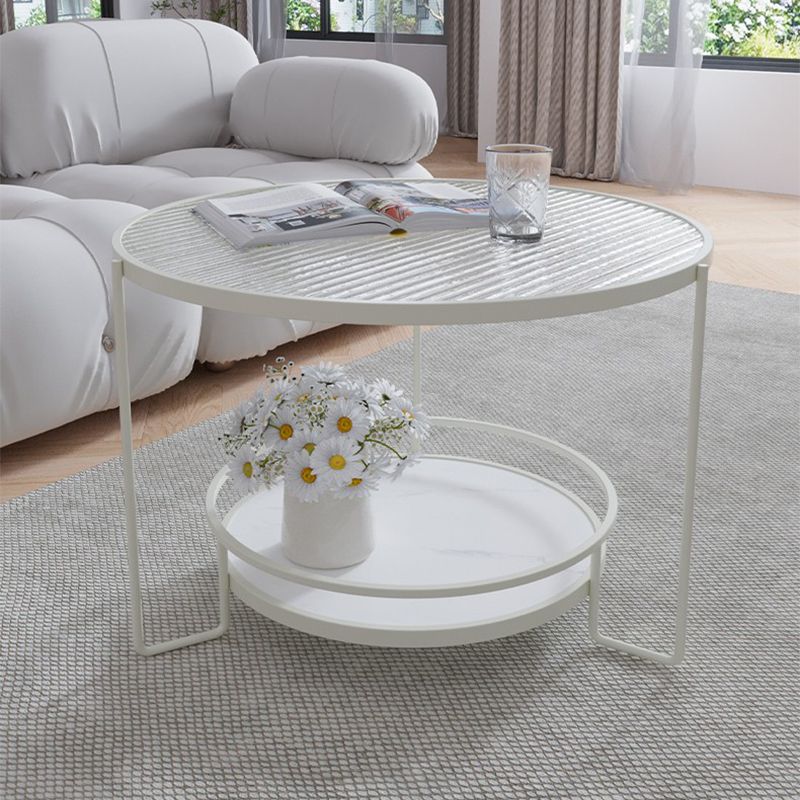 Round Cocktail Table Glass Top Single Coffee Table with Shelf Clearhalo 'Coffee & Accent Tables' 'Coffee Tables' 'coffee_tables' 'furn' 'furn_coffee_tables' 'Furniture' 'Living Room Furniture' 1200x1200_899c8efc-252e-4c65-9356-93f50a1bbd29