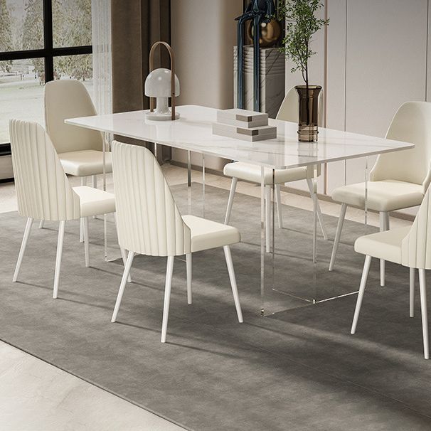 1/2/5/7 Pieces White Dining Set Sintered Stone Rectangle Dining Set with Leather Chairs Clearhalo 'Dining Room Sets' 'Dining Tables & Seating' 'dining_room_set' 'furn' 'furn_dining_room_set' 'Furniture' 'furniture_dining_room_set' 'Kitchen & Dining Furniture' 1200x1200_899cd6b2-f5f4-4bf0-98b7-62182664ee43