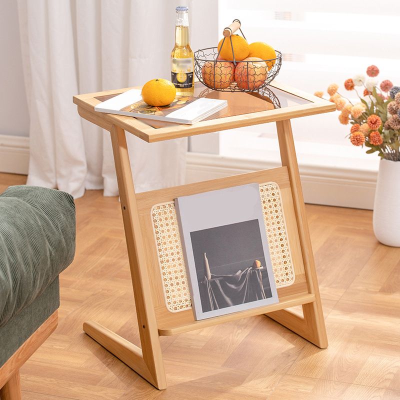 22.8" Tall Rectangular Glass Side Table Solid Wood Abstract End Table with Storage Clearhalo 'Coffee & Accent Tables' 'End & Side Tables' 'end_side_tables' 'furn' 'furn_end_side_tables' 'Furniture' 'Living Room Furniture' 1200x1200_89a5cbff-14d8-4161-9d3a-02866db06854