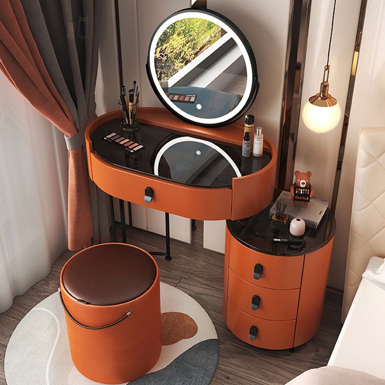 4 cassetti scrivania di vanità per trucco con top di vetro nero per camera da letto