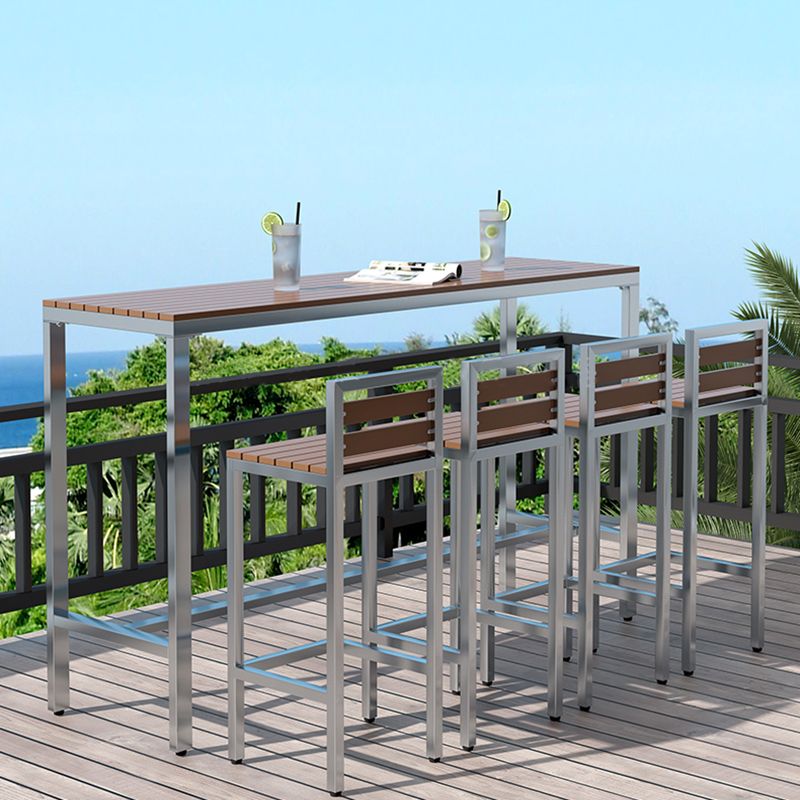 Industrial Metal and Wood Bar Table Outdoor Rectangle Bar Table with Trestle Base Clearhalo 'Bar Furniture' 'Bar Tables' 'bar_tables' 'furn' 'furn_bar_tables' 'Furniture' 'Kitchen & Dining Furniture' 1200x1200_89ab8892-9ccc-44e2-bbcf-5cb4a9a55d81