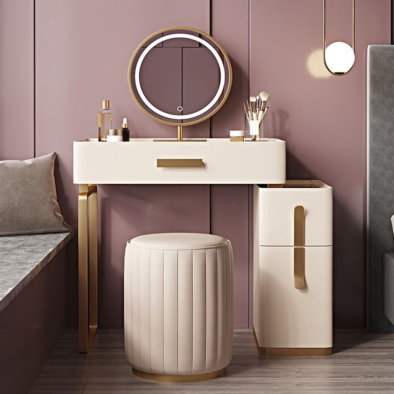 Glambraun Glass Top Waschtisch 25,6 "W 3 Schubladen Schminktisch mit Spiegel & Stuhl