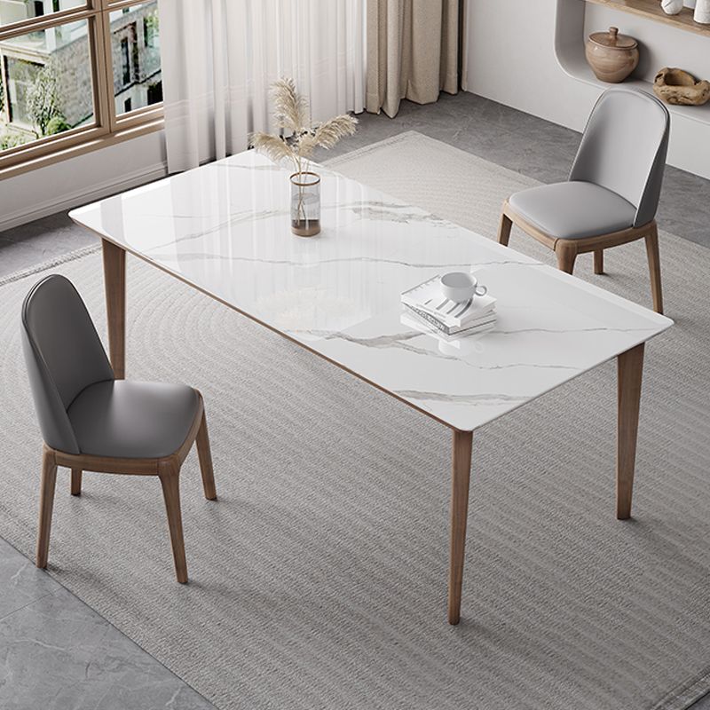 Table rectangulaire Table de salle à manger en pierre frittée moderne médiévale avec base en bois