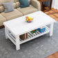 Rectangular Solid Wood Base with 4 Legs Nordic Style Coffee Table with Storage Rack