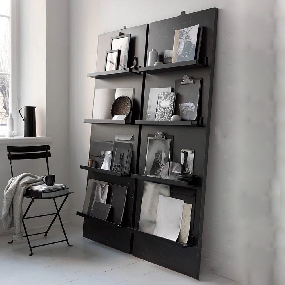 Industrial Standard Closed Back Bookcase Metal Black Bookshelf with Shelves