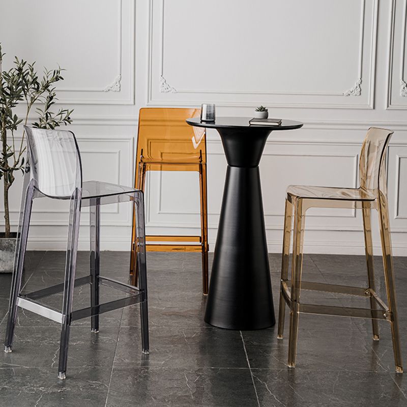 Contemporary Plastic Transparent Backrest Counter High Stool with 4 Legs