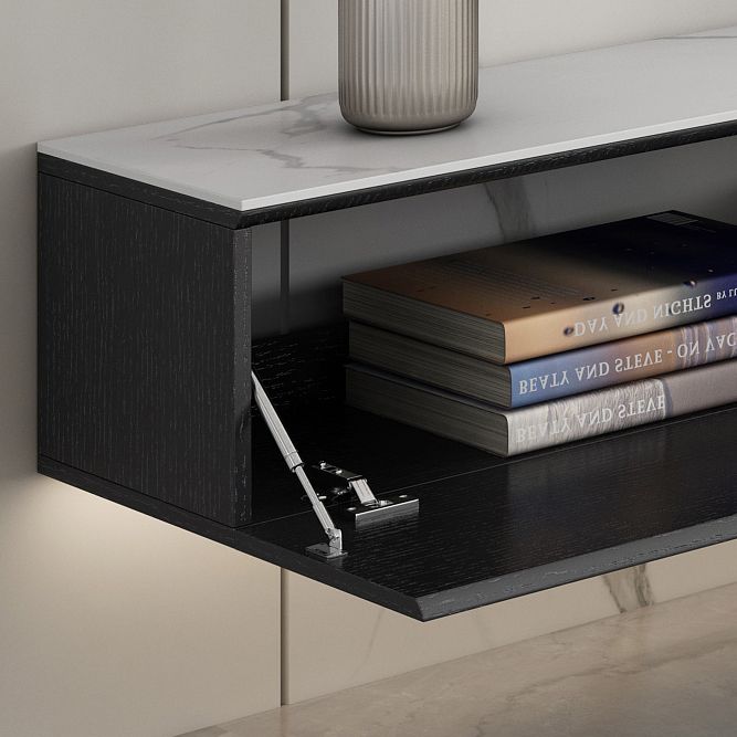 Soporte de TV de piedra y madera contemporánea de medios de televisión flotantes