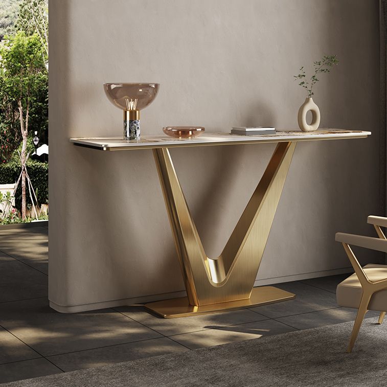 14 inch Wide Glam Console Table Stone Rectangle Accent Table for Hall