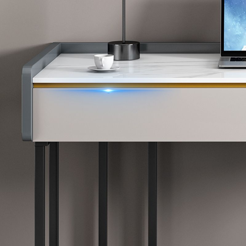 2 Schubladen Schreibtisch rechteckig geformte Büroschalter in Grau/Weiß